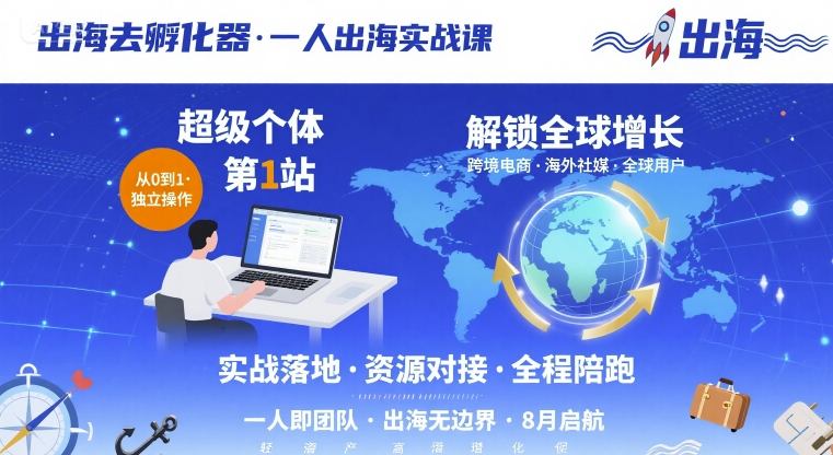 出海去孵化器，一人出海实战课，​超级个体第1站，解锁全球增长-谷进海小站