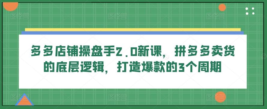 多多店铺操盘手2.0新课，拼多多卖货的底层逻辑，打造爆款的3个周期-谷进海小站