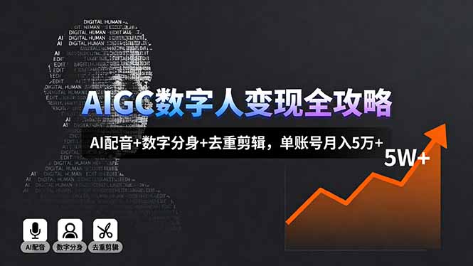 AIGC数字人变现全攻略，AI配音+数字分身+去重剪辑，单账号月入5万+-谷进海小站