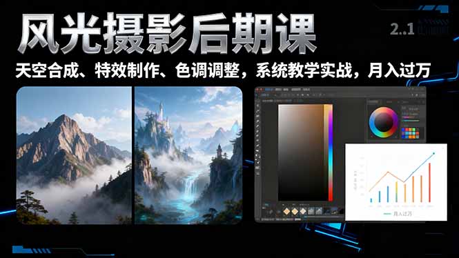 风光摄影后期课，一键换天空合成、特效制作、色调调整，月入过万-谷进海小站