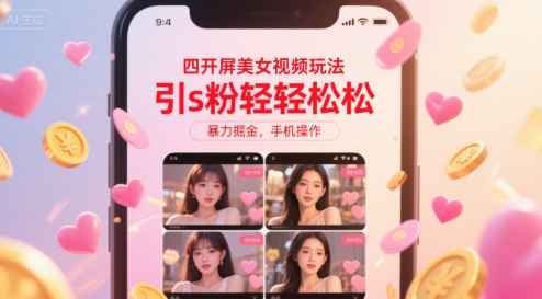 四开屏美女视频玩法，引s粉轻轻松松，暴力掘金，手机操作【揭秘】-谷进海小站