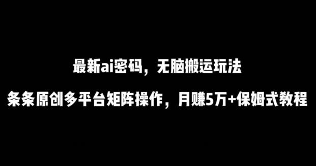 最新ai流量密码，傻瓜式搬运玩法，条条原创，多平台矩阵操作，月赚5万+保姆式教程【揭秘】-谷进海小站