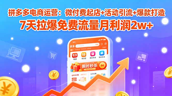 拼多多电商运营：微付费起店+活动引流+爆款打造 7天拉爆免费流量月利润2w+-谷进海小站