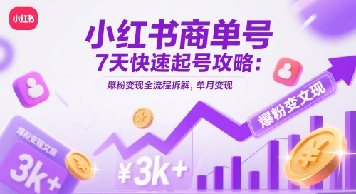 小红书商单号7天快速起号攻略：爆粉变现全流程拆解，单月变现3k+-谷进海小站