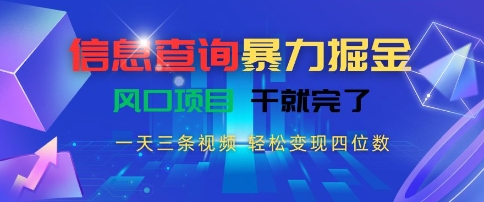 信息查询暴力掘金，一天三条视频，轻松变现四位数，风口项目干就完了【揭秘】-谷进海小站