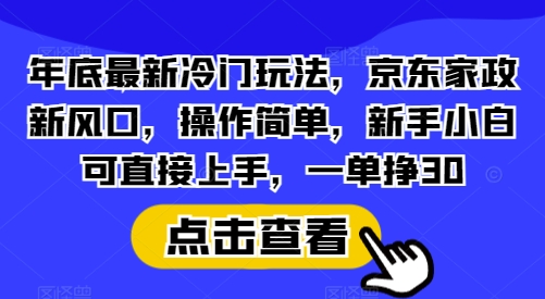 年底最新冷门玩法，京东家政新风口，操作简单，新手小白可直接上手，一单挣30【揭秘】-谷进海小站