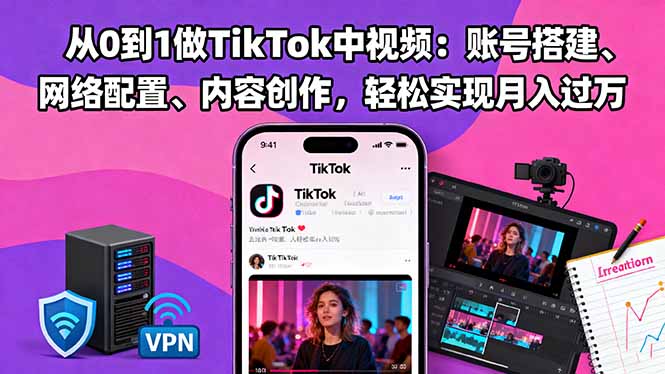 从0到1做TikTok中视频：账号搭建、网络配置、内容创作，轻松实现月入过万-谷进海小站