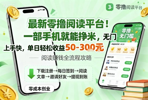 最新零撸阅读平台！一部手机就能挣米，无门槛上手快，单日轻松收益50-3张【揭秘】-谷进海小站
