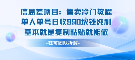 信息差项目：售卖冷门教程单人单号日收9张纯利基本就是复制粘贴就能做-谷进海小站