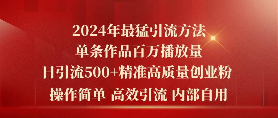 2024年最猛暴力引流方法，单条作品百万播放 单日引流500+高质量精准创业粉-谷进海小站