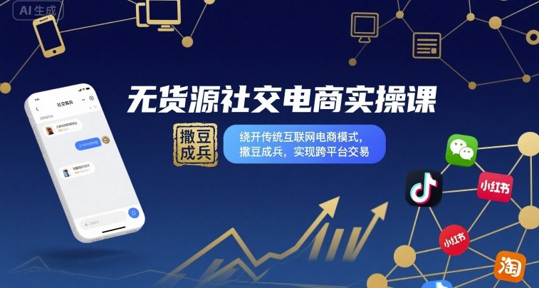 无货源社交电商实操课，绕开传统互联网电商模式，撒豆成兵，实现跨平台交易-谷进海小站