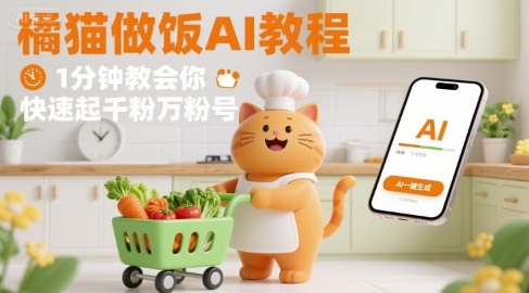 有趣的橘猫买菜做饭视频，用AI一键搞定，1分钟教会你，快速起千粉万粉号-谷进海小站