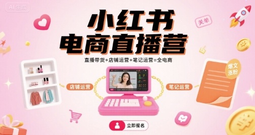 小红书电商直播营，直播带货+店铺运营+笔记运营=全电商-谷进海小站