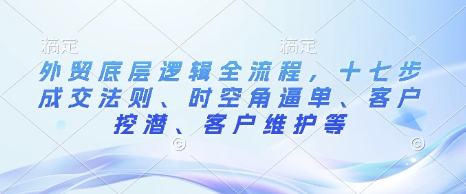 外贸底层逻辑全流程，十七步成交法则、时空角逼单、客户挖潜、客户维护等-谷进海小站