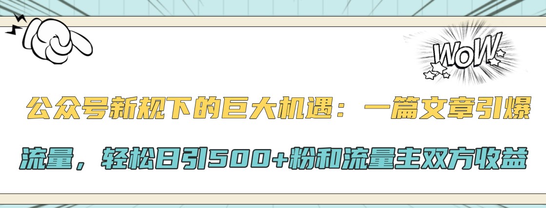 公众号新规下的巨大机遇：一篇文章引爆流量，轻松日引500+粉和流量主双方收益-谷进海小站