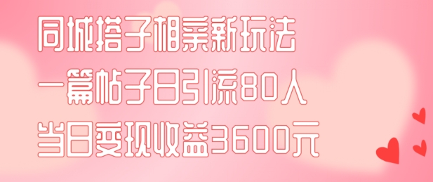 同城搭子相亲新玩法一篇帖子引流80人当日变现3600元(项目教程+实操教程)【揭秘】-谷进海小站
