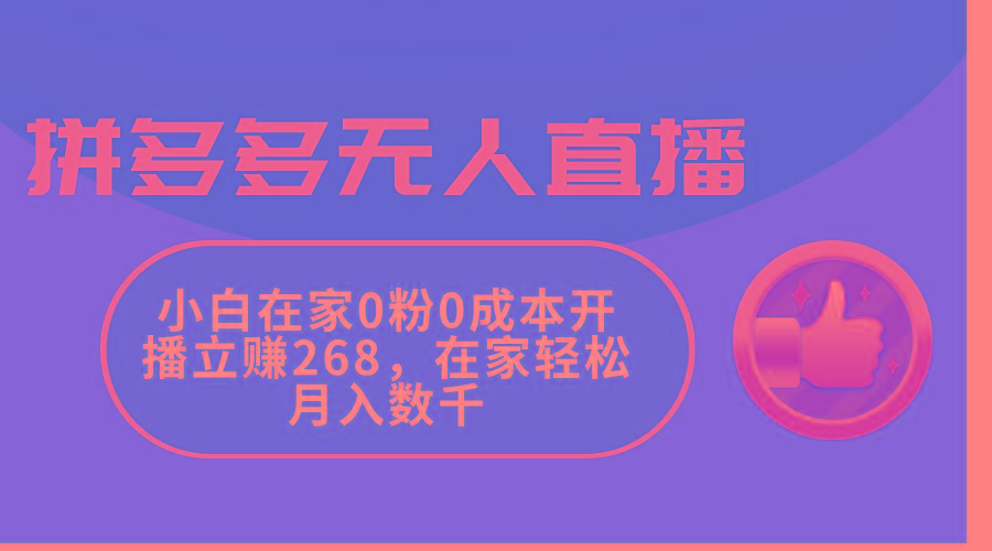 拼多多无人直播，小白在家0粉0成本开播立赚268，在家轻松月入数千-谷进海小站