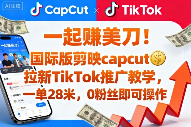 一起賺美刀！国际版剪映capcut拉新TikTok推广教学，一单28米，0粉丝即可操作(附推广入口和教学)-谷进海小站