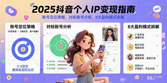 2025抖音个人IP变现指南，账号定位策略，对标账号分析，8大盈利模式拆解-谷进海小站