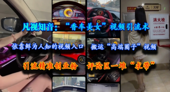 凡视知音：“香车美女”视频引流术，依靠鲜为人知的视频入口，搬运“高端圈子”视频，引流精准创业粉，评论区一堆“求带”-谷进海小站