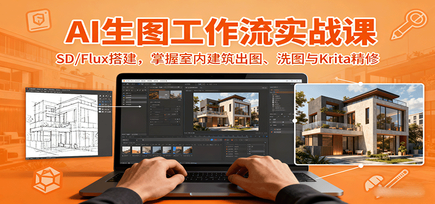 AI生图工作流实战课：SD/Flux搭建，掌握室内建筑出图、洗图与Krita精修-谷进海小站