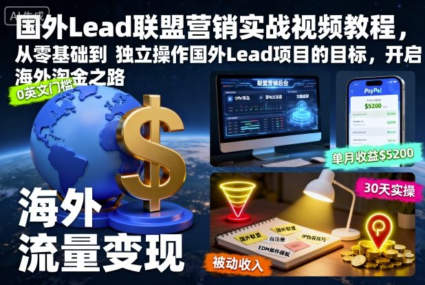 国外Lead联盟营销实战视频教程，从零基础到独立操作国外Lead项目的目标，开启海外淘金之路-谷进海小站