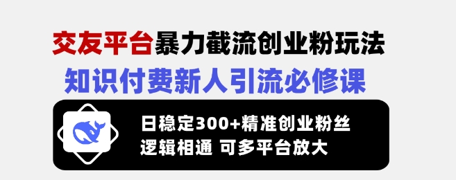 交友平台暴力截流创业粉玩法，知识付费新人引流必修课，日稳定300+精准创业粉丝，逻辑相通可多平台放大-谷进海小站