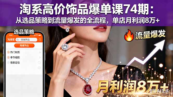 淘系高价饰品爆单课74期：从选品策略到流量爆发的全流程，单店月利润8万+-谷进海小站