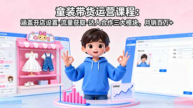 童装带货运营课程：涵盖开店设置-流量获取-达人合作三大模块，月销百万+-谷进海小站