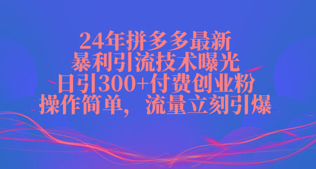 24年拼多多最新暴利引流技术曝光，日引300+付费创业粉，操作简单，流量…-谷进海小站