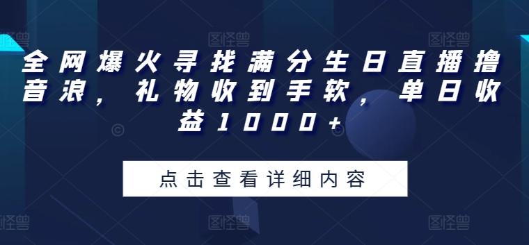 全网爆火寻找满分生日直播撸音浪，礼物收到手软，单日收益1000+【揭秘】-谷进海小站