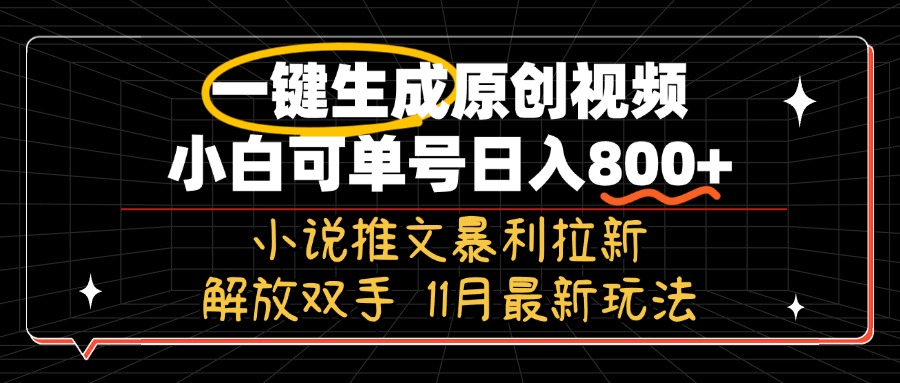 11月最新玩法小说推文暴利拉新，一键生成原创视频，小白可单号日入800+…-谷进海小站