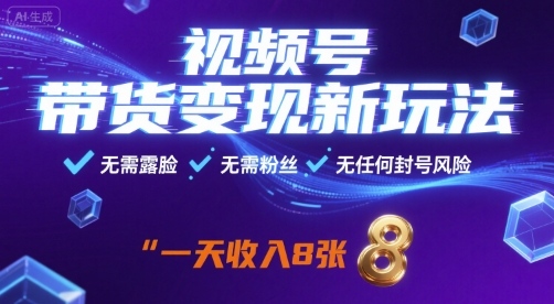 视频号带货变现新玩法，无需露脸，无需粉丝，无任何封号风险，一天收益8张【揭秘】-谷进海小站