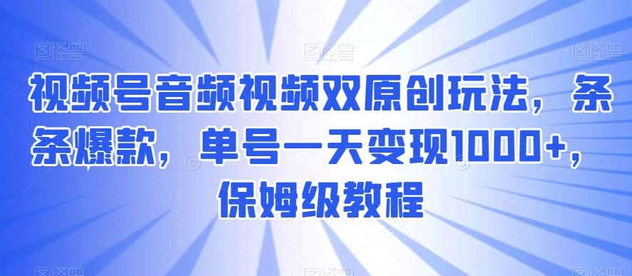 视频号音频视频双原创玩法，条条爆款，单号一天变现1000+，保姆级教程【揭秘】-谷进海小站