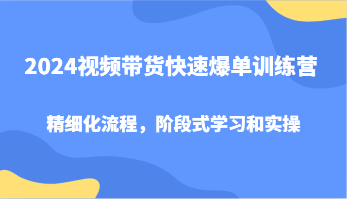 2024视频带货快速爆单训练营，精细化流程，阶段式学习和实操-谷进海小站