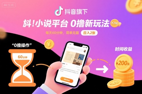 抖音旗下小说平台0撸新玩法，每天挂G60分钟，简单无脑，日入2张【揭秘】-谷进海小站