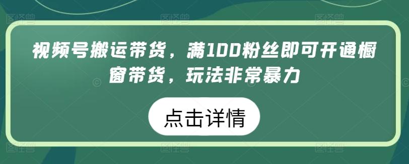 视频号搬运带货，满100粉丝即可开通橱窗带货，玩法非常暴力【揭秘】-谷进海小站