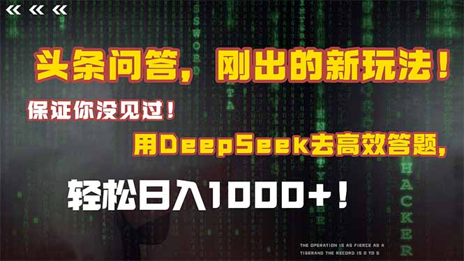头条问答，刚出的新玩法！保证你没见过！结合Deepseek高效答题，日入1000+-谷进海小站