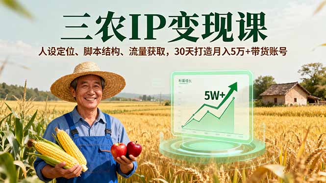 三农IP变现课，人设定位、脚本结构、流量获取，30天打造月入5万+带货账号-谷进海小站