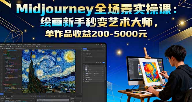 Midjourney全场景实操课：绘画新手秒变艺术大师，单作品收益200-5000元-谷进海小站