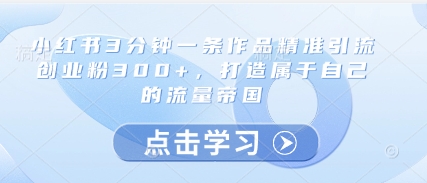 小红书3分钟一条作品精准引流创业粉300+，打造属于自己的流量帝国-谷进海小站