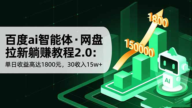 百度ai智能体·网盘拉新躺赚教程2.0：单日收益高达1800元，30收入15w+-谷进海小站