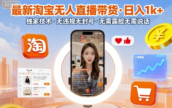 最新淘宝无人直播带货，日入1k+，独家技术，无违规无封号，无需露脸无需说话【揭秘】-谷进海小站
