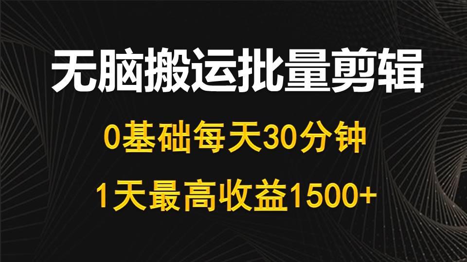 (10008期)每天30分钟，0基础无脑搬运批量剪辑，1天最高收益1500+-谷进海小站
