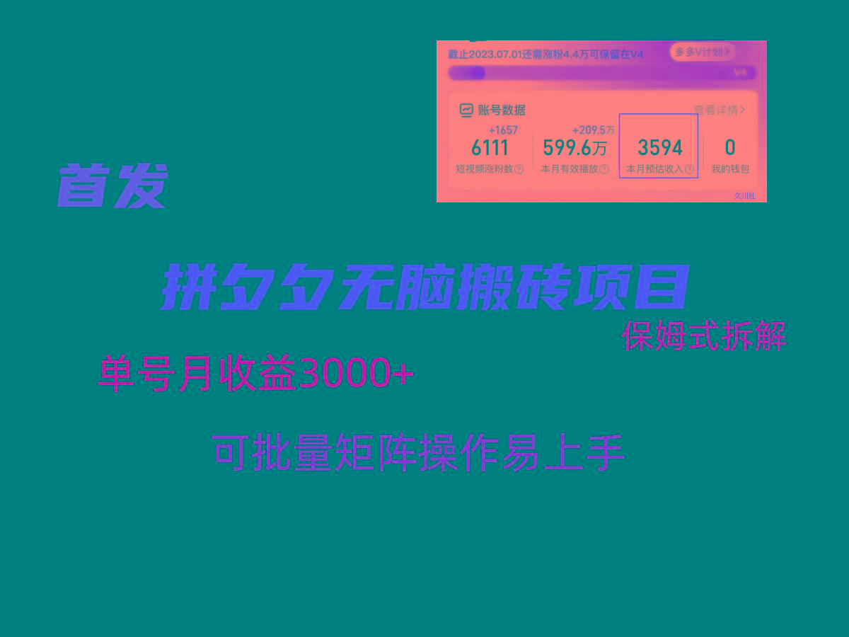 拼夕夕无脑搬砖，单号稳定收益3000+，保姆式拆解-谷进海小站