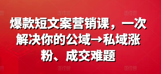 爆款短文案营销课，一次解决你的公域→私域涨粉、成交难题-谷进海小站