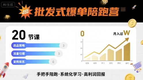 批发式爆单陪跑营，20节课带你实现批发式爆单，带你经松月入过W-谷进海小站