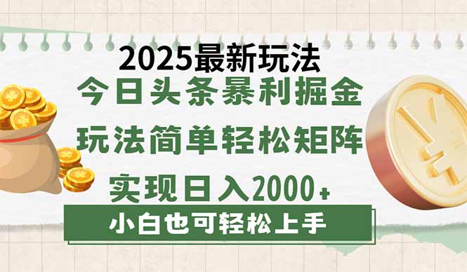 今日头条2025最新玩法，思路简单，复制粘贴，轻松实现矩阵日入2000+-谷进海小站