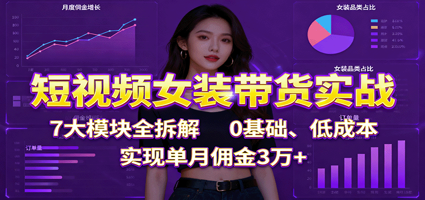 短视频女装带货实战：7大模块全拆解，0基础、低成本，实现单月佣金3万+-谷进海小站