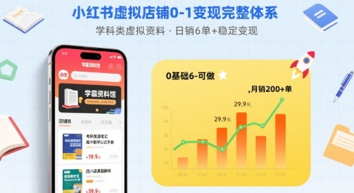 小红书虚拟店铺0-1变现完整体系：卖学科类虚拟资料，一天6张+，很稳定【已完结】-谷进海小站